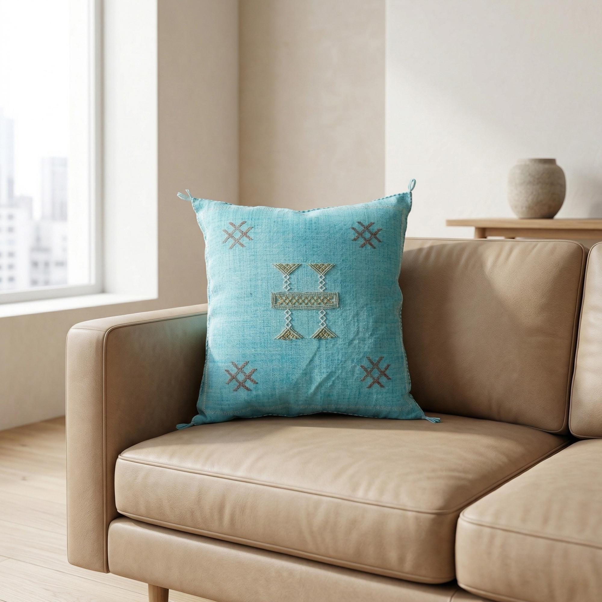 Berber Cactus Silk Cover 20x20 Blue Sky Pillow