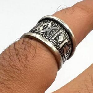 Sterling Silver Amazigh Ring - Hand-Engraved Berber Tribal Band (Size 7 US)