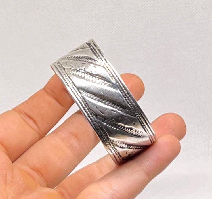 Vintage Berber Sterling Silver Bangle, Tribal Cuff Bracelet