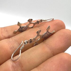 Tuareg Croix du Sud Sterling Silver Spiral Bohemian Cross Earrings: Berber Tribal Ethnic Jewelry
