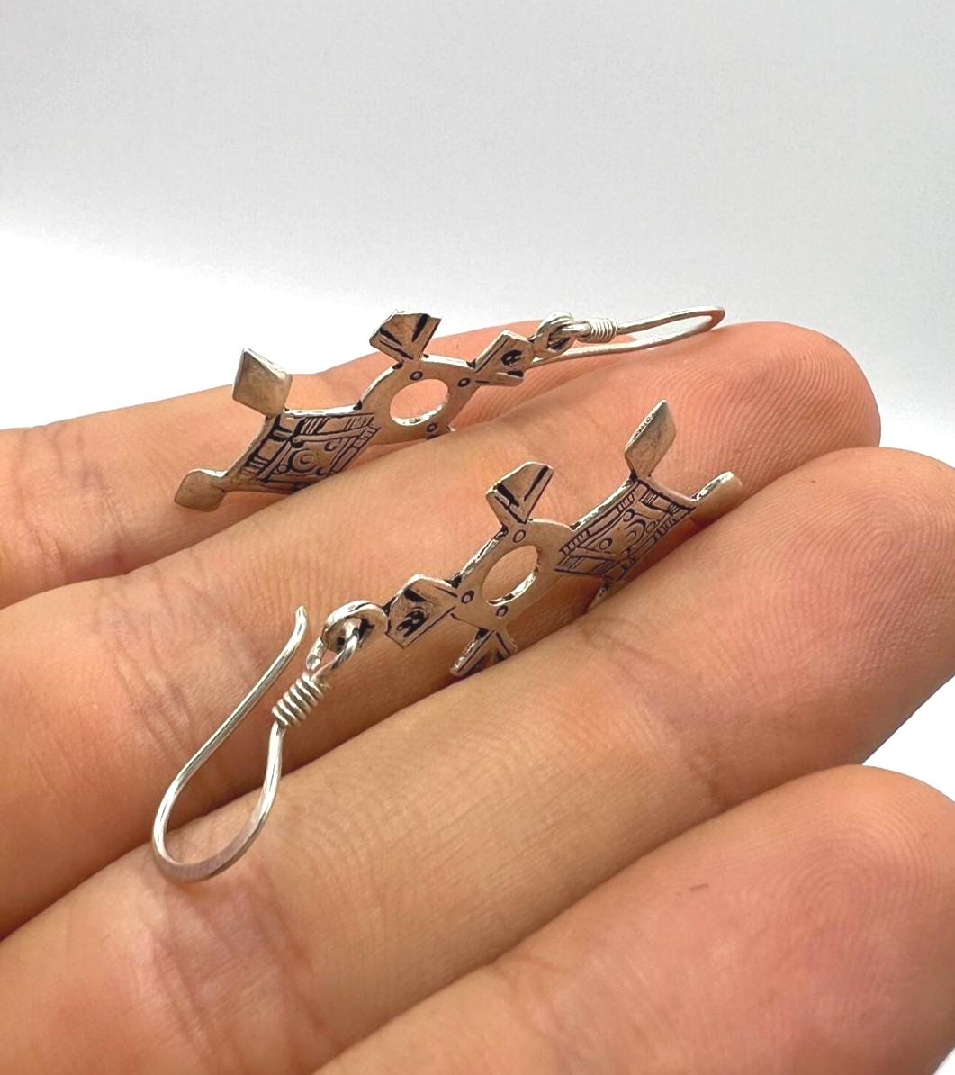 Tuareg Croix du Sud Sterling Silver Spiral Bohemian Cross Earrings: Berber Tribal Ethnic Jewelry
