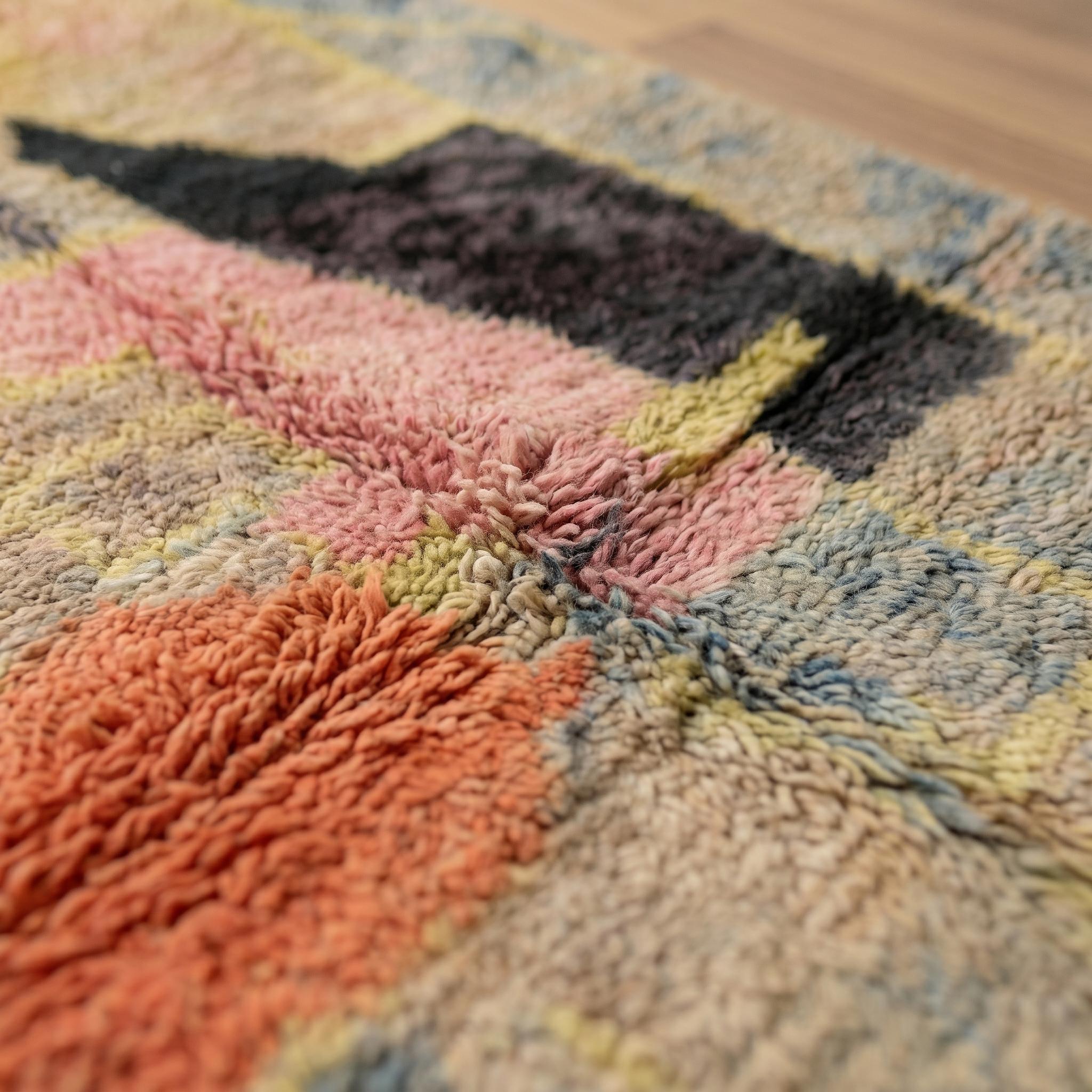 Boujaad Rug - Grey Blue Pink Wool Rug - Handmade Abstract Geometric Art Rug - One of a Kind Boho Berber Carpet