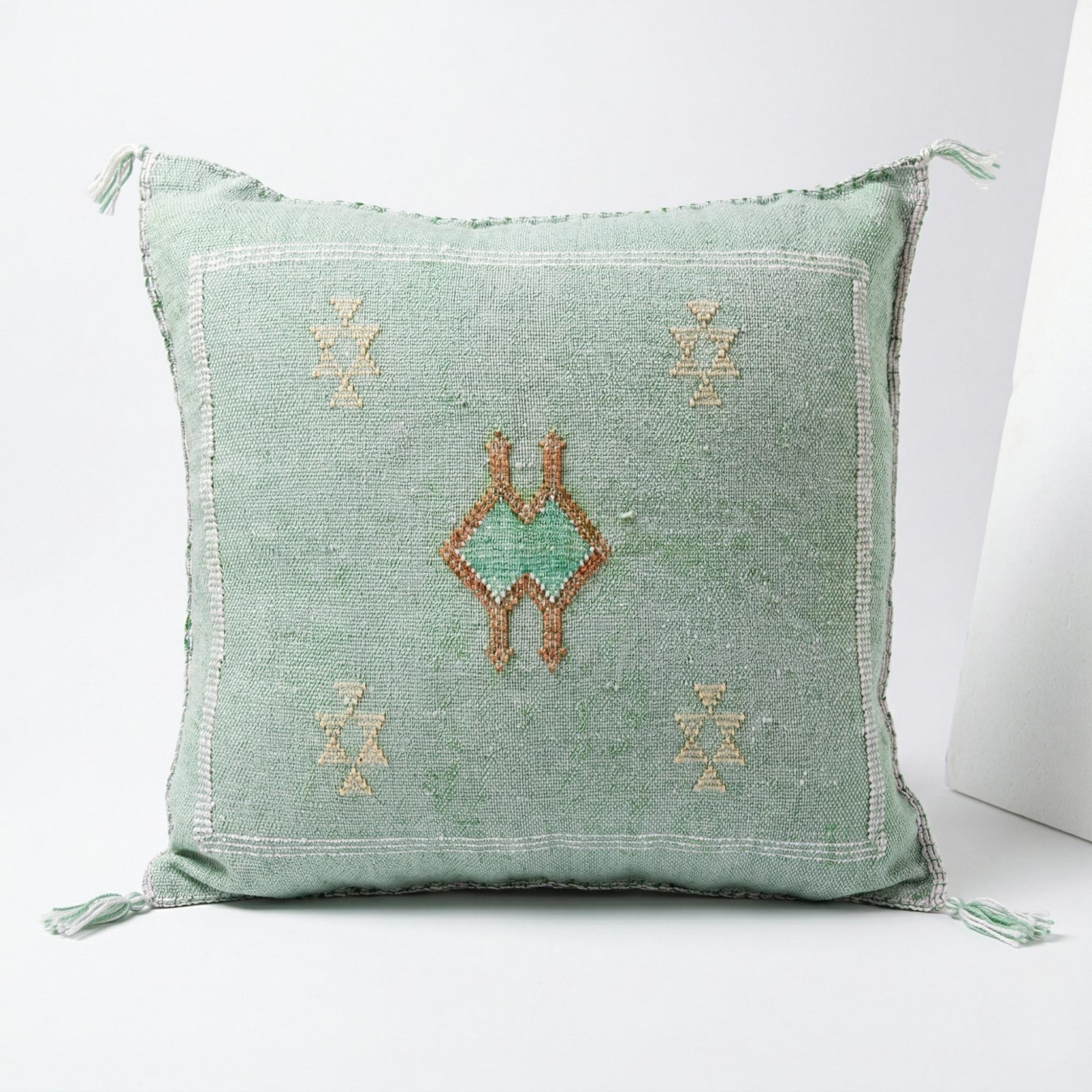 Berber Handmade cactus silk cushion case Green Pillow