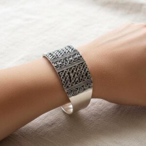 Adjustable Berber Bracelet, Sterling Silver Tuareg Tribal Cuff