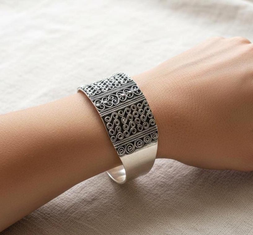Adjustable Berber Bracelet, Sterling Silver Tuareg Tribal Cuff