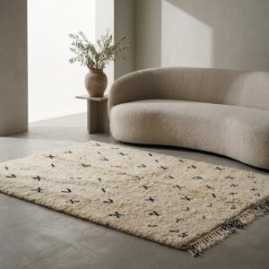Hand-knotted Beni Ourain Wool Rug, Cream Berber Symbols, Boho Bedroom Decor