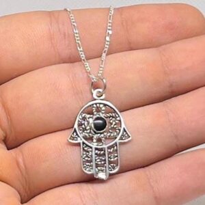 Amazigh Sterling Silver Hamsa Hand Necklace: Judaica Protection Gift