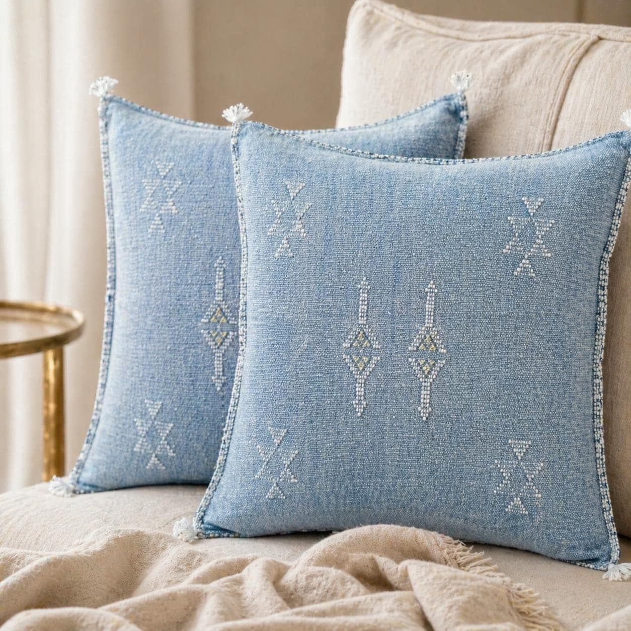Berber Handmade cactus silk cushion case Blue Pillow
