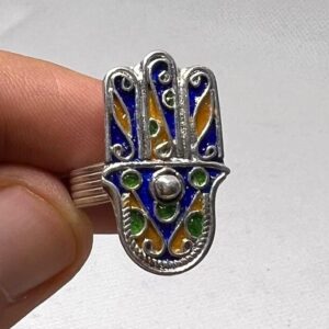 Kabyle Hamsa Hand Sterling Silver Ring: Berber Enamel Ethnic Jewelry