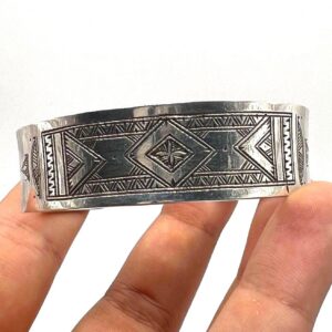 Berber Sterling Silver Tuareg Cuff Bracelet: Hand-Engraved African Tribal Bangle, Boho Ethnic African Hammered Jewelry