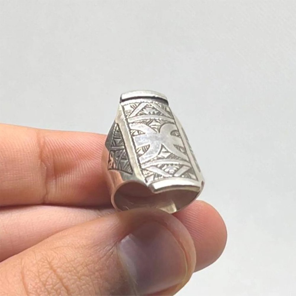 Handmade Sterling Silver Berber Ring: Tribal Yaz Symbol, Size 8