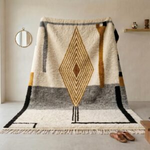 Authentic Beni Ourain Rug - Soft wool area rug, Handmade Berber rug, Morrocan rug, Neutral shag rug, Boho rug for living room