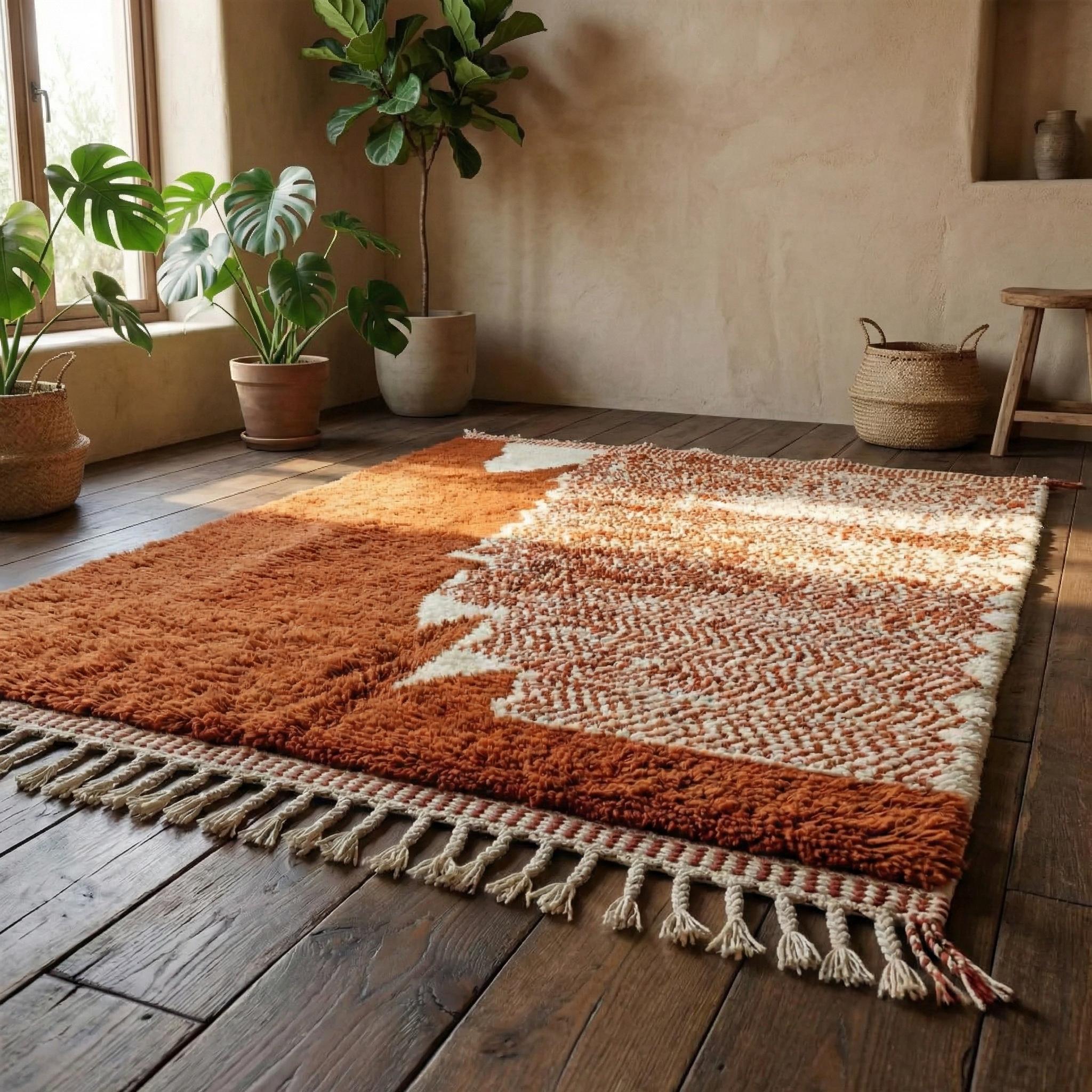 Abstract Rug - Authentic Wool Beni Ourain Berber Carpet, Boho Decor Rug