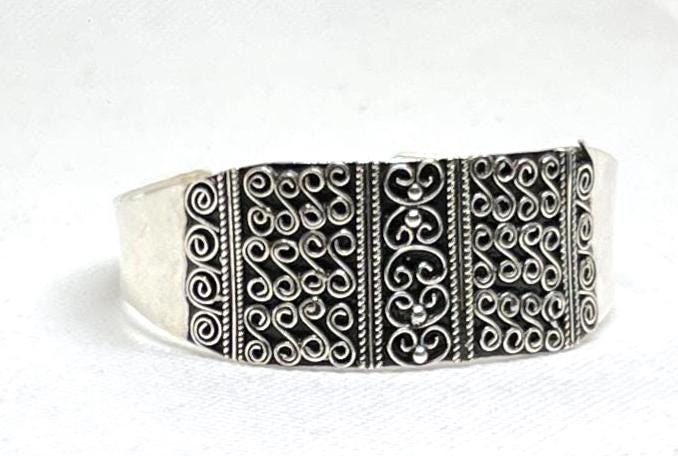 Adjustable Berber Bracelet, Sterling Silver Tuareg Tribal Cuff