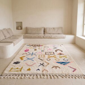 Handmade Berber Carpet Ivory & Multicolor