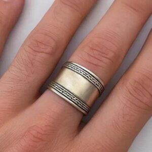 Dome Bali Wide Statement Sterling Silver Band Ring: Handmade Amazigh Tribal Jewelry