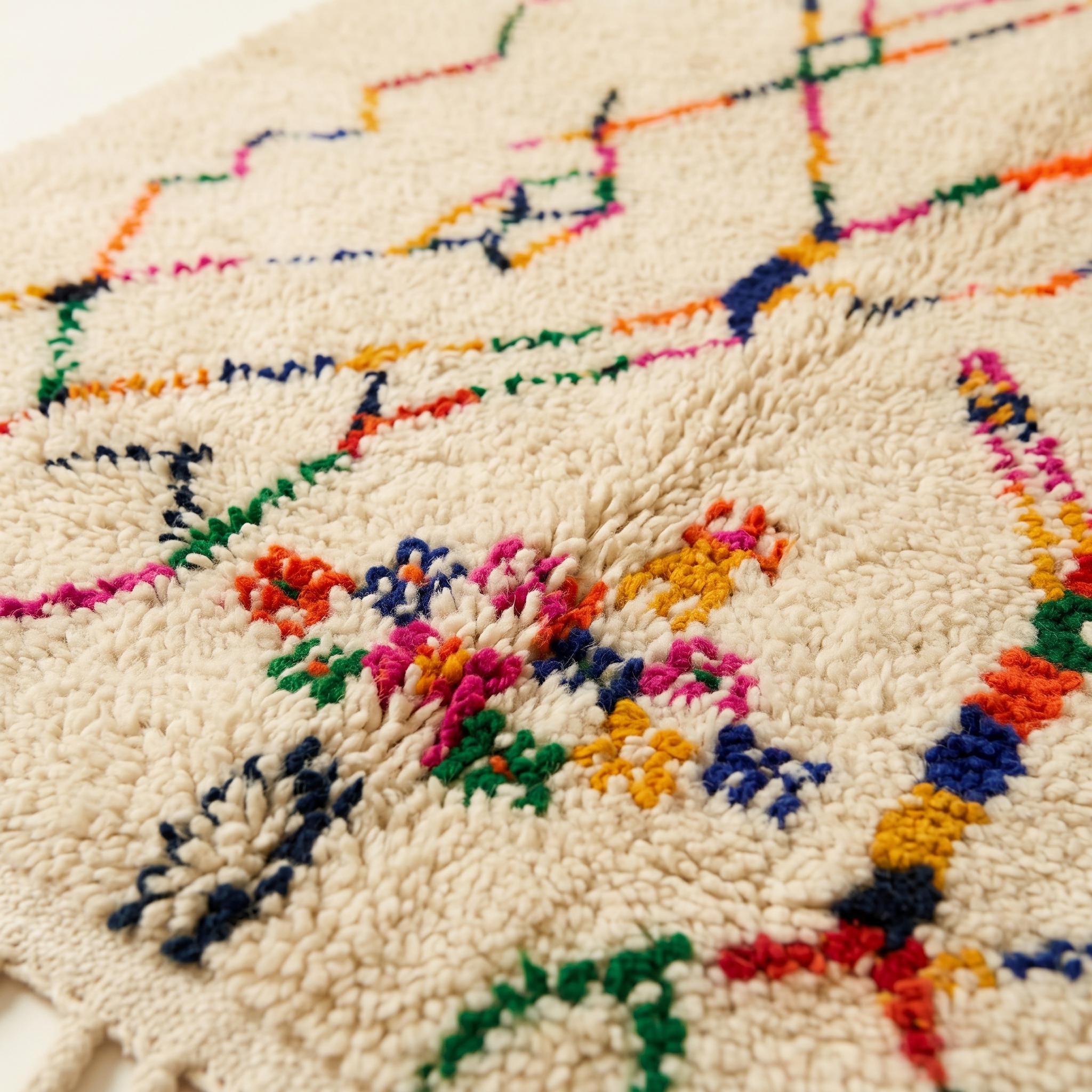 Ivory Blush Sage Azilal Rug - Handmade Berber Wool Tribal Diamond Area Rug - Cottagecore Boho - Multiple Sizes