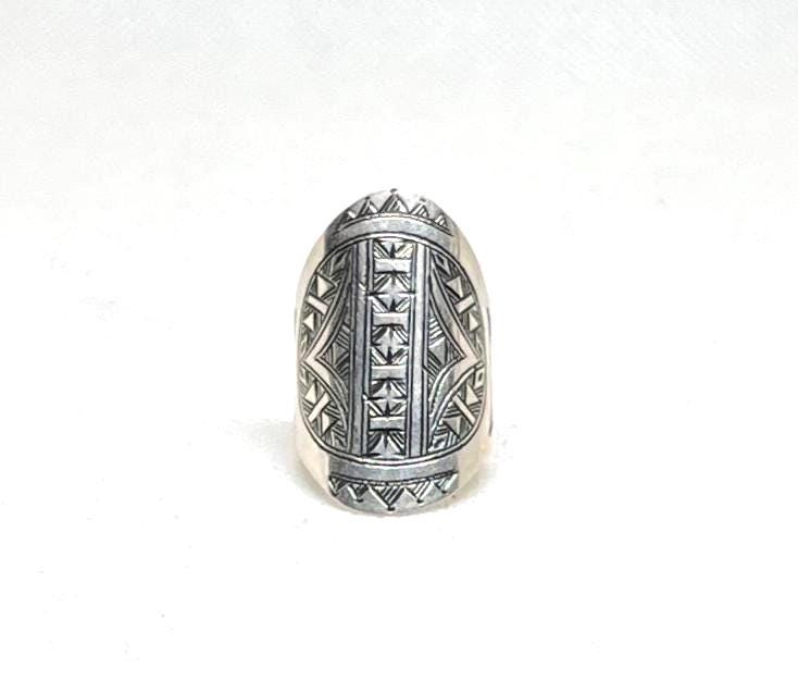 Berber Sterling Silver Ring: Engraved Tuareg Tribal Jewelry, Size 10 US