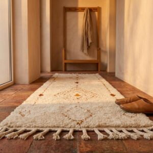 Beni Ourain Runner Rug, Berber Hallway Carpet, Cream and Brown Tribal Shag, Modern Minimalist Entryway Decor, Custom Size