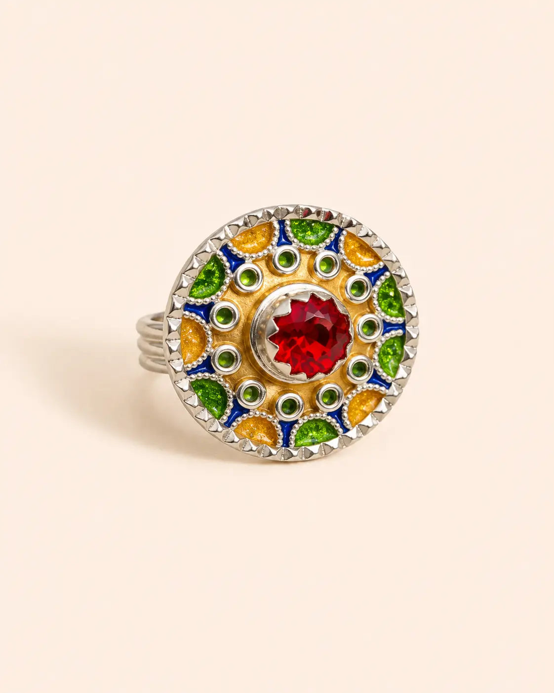 Berber Silver Geometric Ring – Tribal Silver-Toned Adornment
