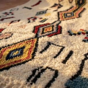 Plush Beni Ourain Wool Rug, Multicolor Berber Tribal Carpet, Boho Living Room Area Rug
