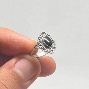 Amazigh Silver Ring Engagement Tourmaline Onyx For Women: Ethnic Tibetan Sterling Boho Tribal Jewelry