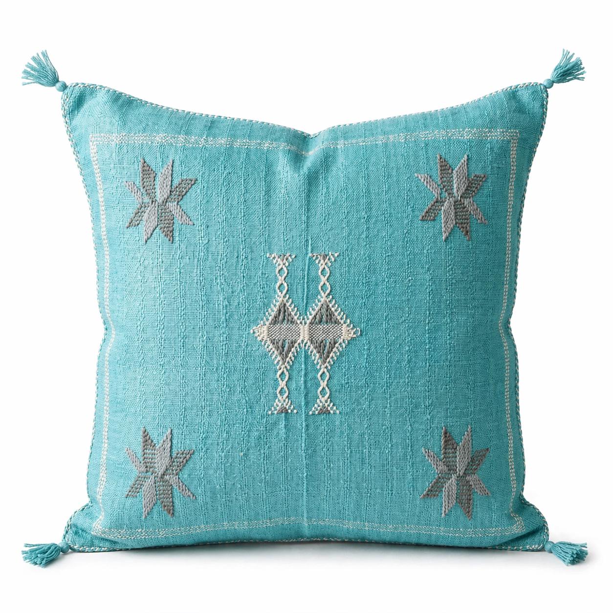 Berber Sky Blue Cactus Silk Handmade Sabra Pillow