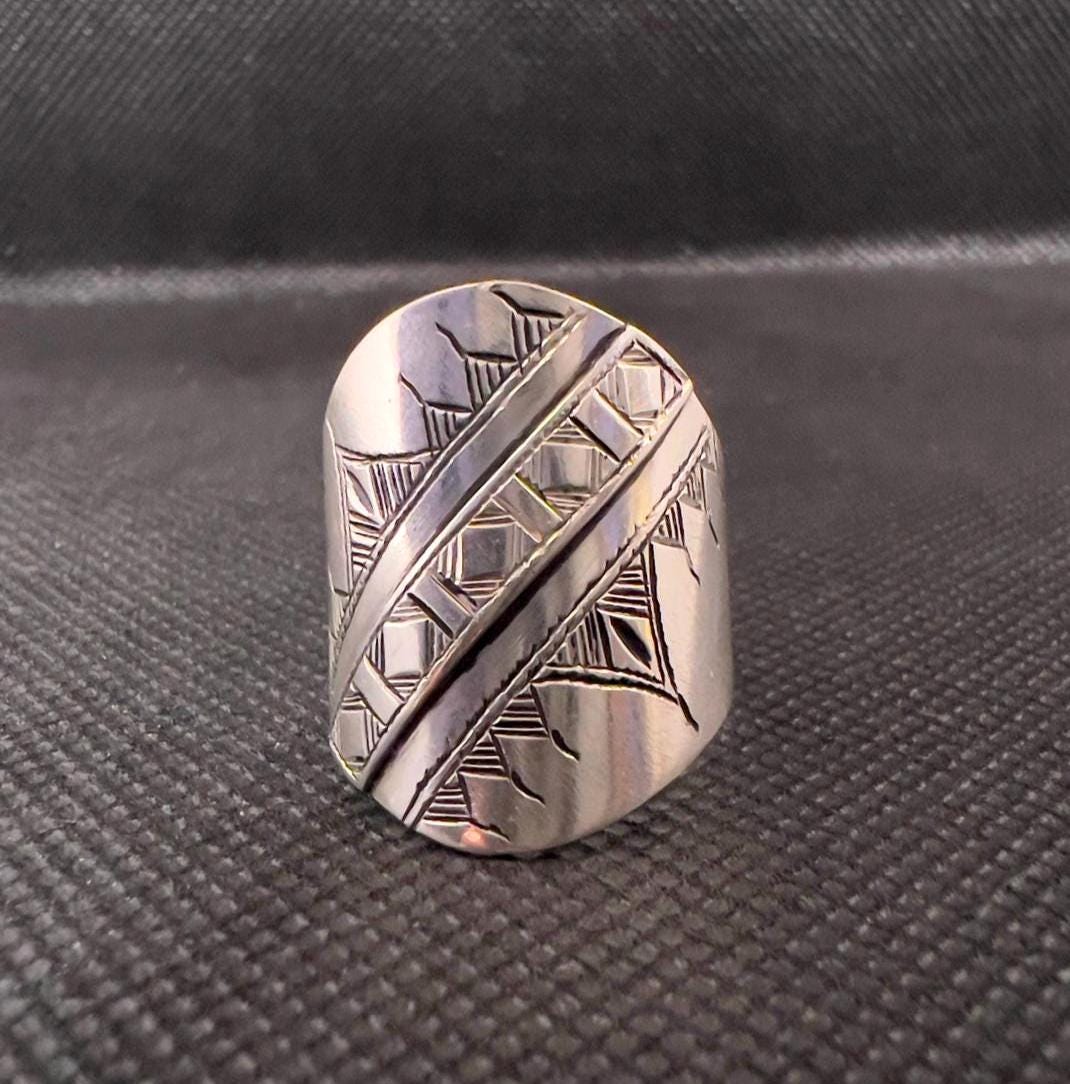 Handmade Sterling Silver Berber Ring: Ethnic Tribal Jewelry, Size 8.5