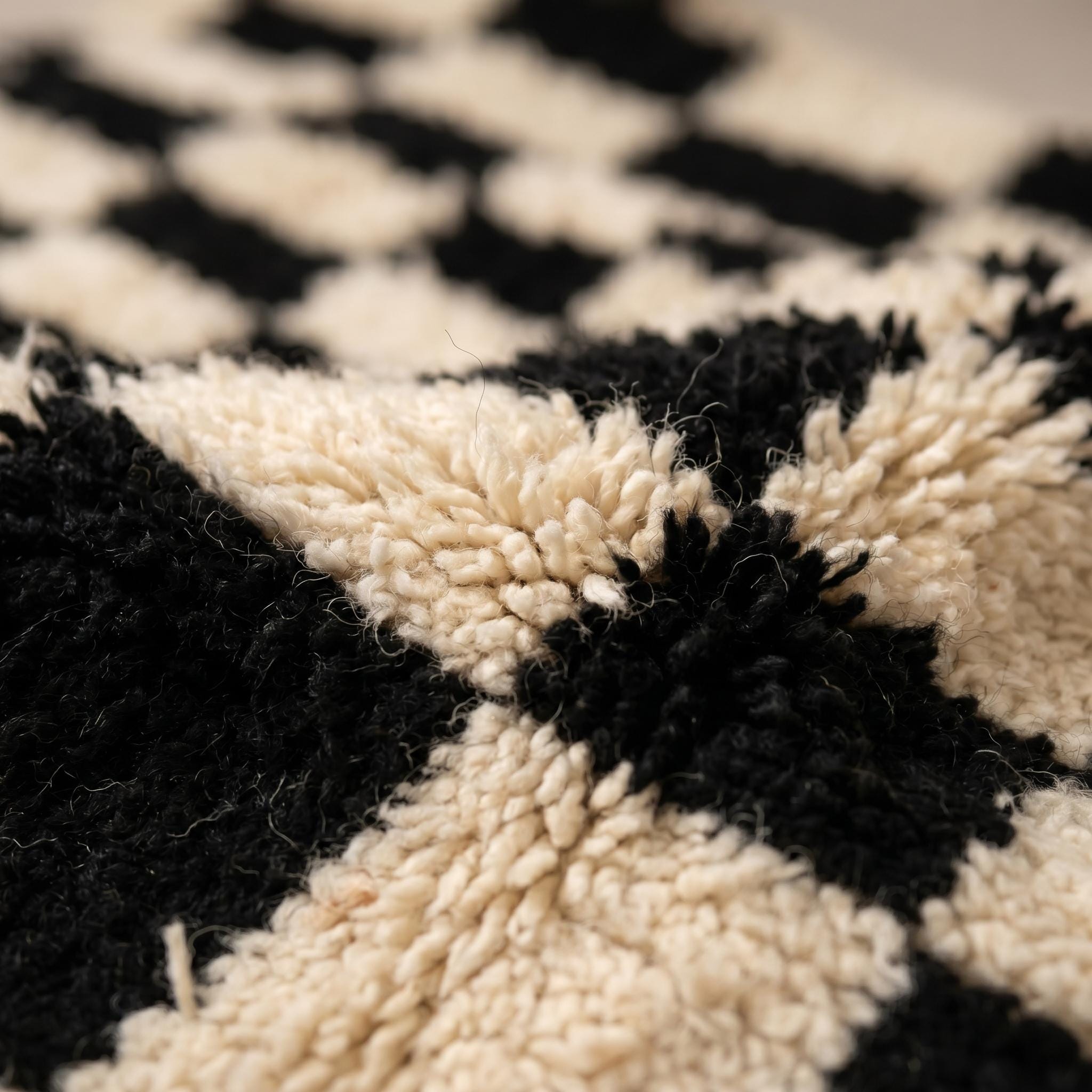 Checkered Rug - Ivory Black Wool Rug - Handmade Large Check Rug - Modern Area Rug - Graphic Berber Carpet - Multiple Sizes