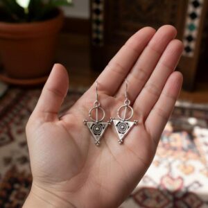 Silver Tazerzit Bohemian Earrings: Boho Tizerzai Berber Fibula North African Jewelry