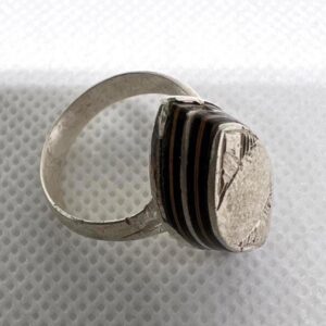 Handmade Amazigh Vintage Sterling Silver Tuareg Ring: Ebony Inlay, Size 7 US, 56 EU