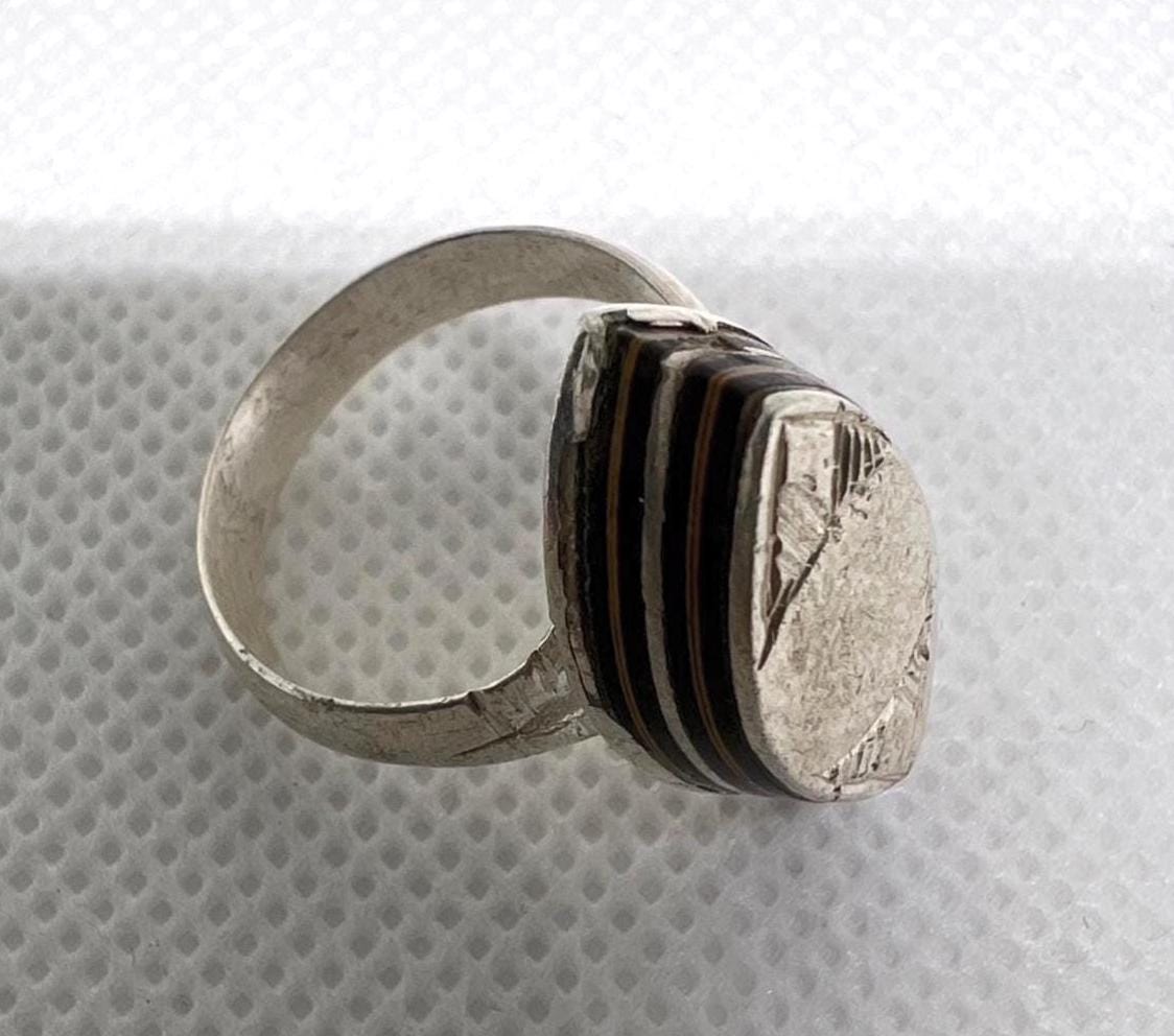 Handmade Amazigh Vintage Sterling Silver Tuareg Ring: Ebony Inlay, Size 7 US, 56 EU