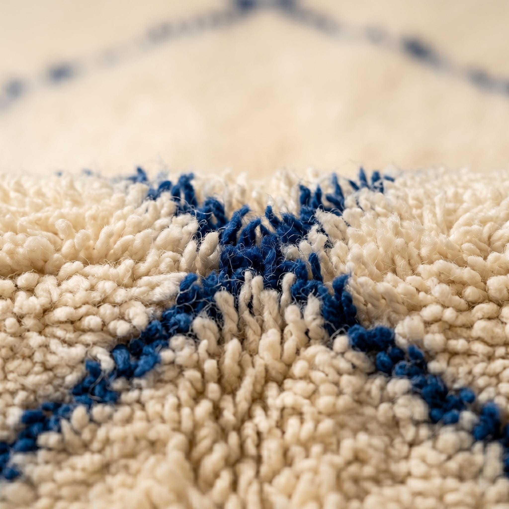 Beni Ourain Rug - Ivory Royal Blue Wool Rug - Handmade Diamond Rug - Coastal Area Rug - Berber Carpet - Multiple Sizes