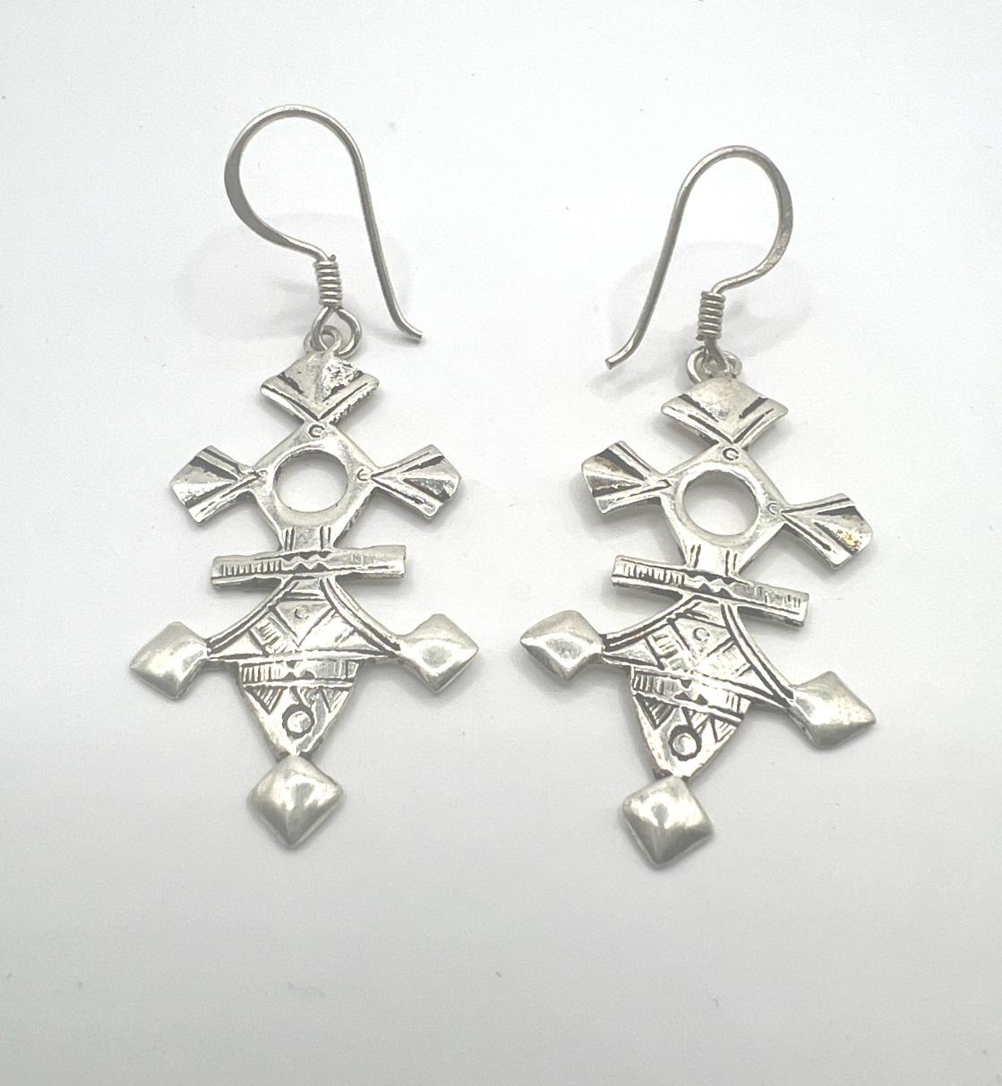 Tuareg Croix du Sud Sterling Silver Spiral Bohemian Cross Earrings: Berber Tribal Ethnic Jewelry