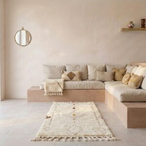 Beni Ourain Runner Rug, Berber Hallway Carpet, Cream and Brown Tribal Shag, Modern Minimalist Entryway Decor, Custom Size