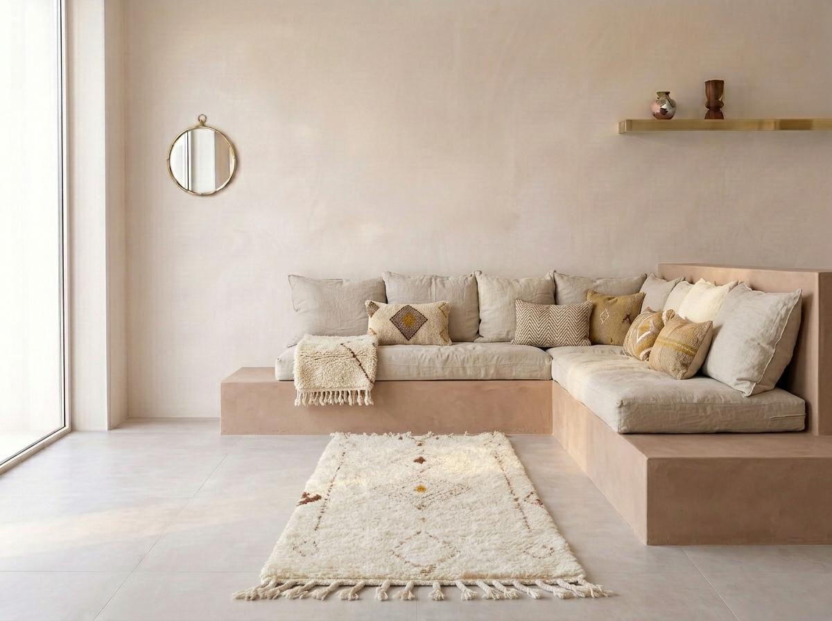 Beni Ourain Runner Rug, Berber Hallway Carpet, Cream and Brown Tribal Shag, Modern Minimalist Entryway Decor, Custom Size