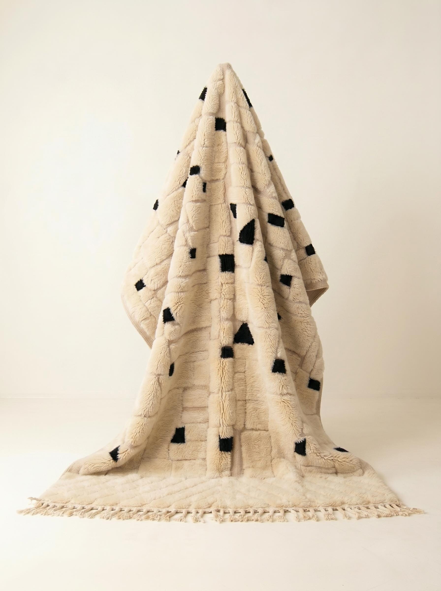 Mrirt Rug - Ivory Black Luxury Wool Rug - Handmade Sculpted Pixel Grid Rug - Ultra Plush Area Rug - Berber Carpet - Multiple Sizes
