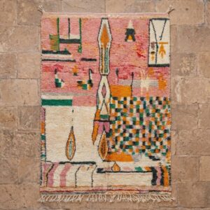 Pink Abstract Wool Rug, Handwoven Berber Carpet, Bohemian Geometric Area Rug