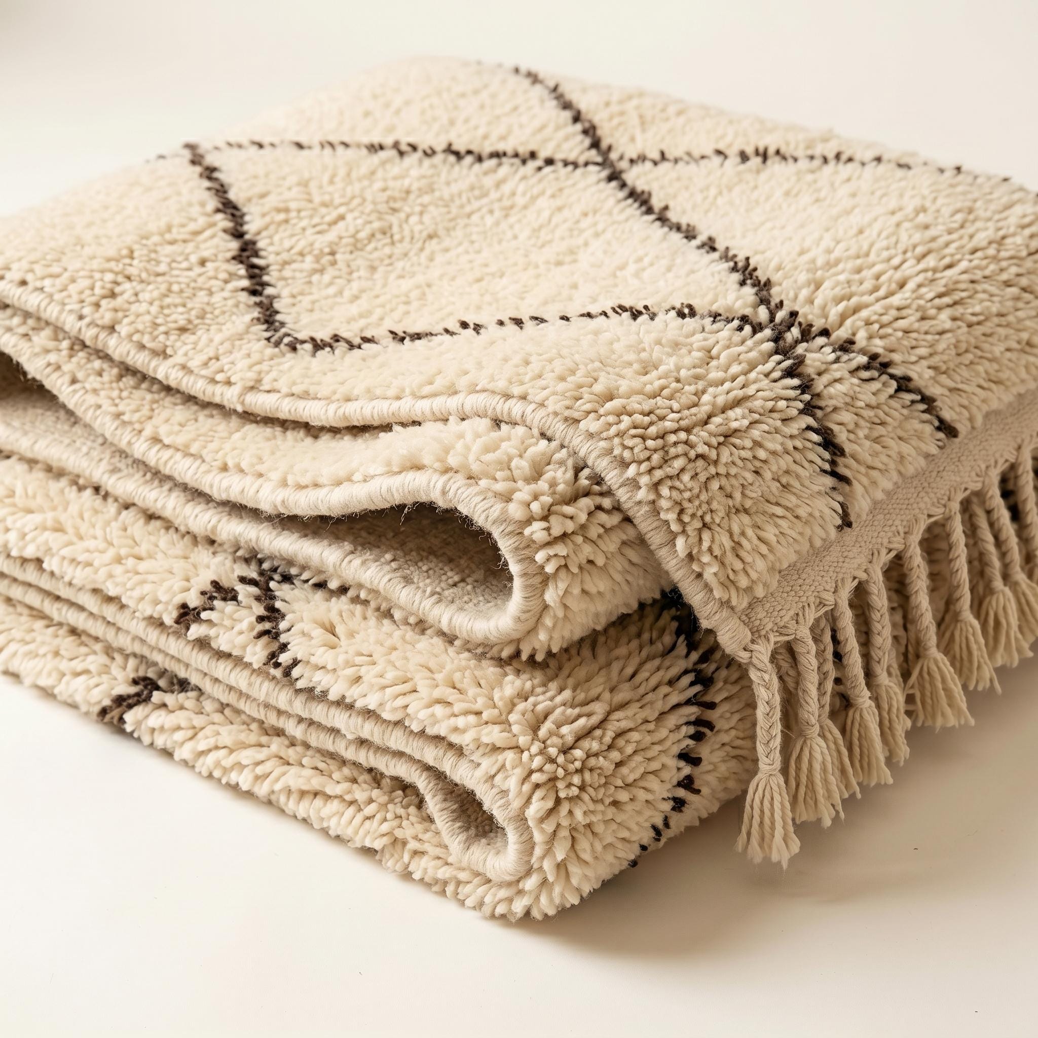 Beni Ourain Rug - Ivory Charcoal Wool Rug - Handmade Diamond Rug - Neutral Area Rug - Berber Carpet - Multiple Sizes
