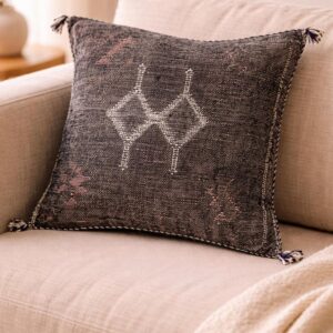 Berber Handmade cactus silk cushion case Black Pillow