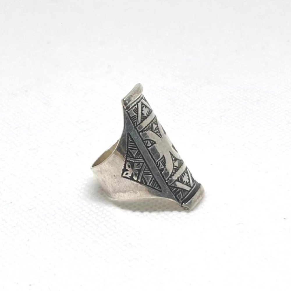 Handmade Sterling Silver Berber Ring: Tribal Yaz Symbol, Size 8