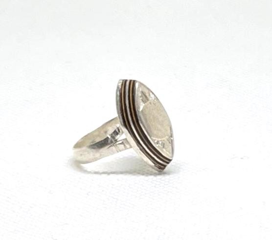 Handmade Amazigh Vintage Sterling Silver Tuareg Ring: Ebony Inlay, Size 7 US, 56 EU
