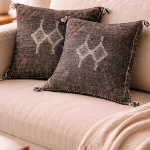 Berber Handmade cactus silk cushion case Black Pillow