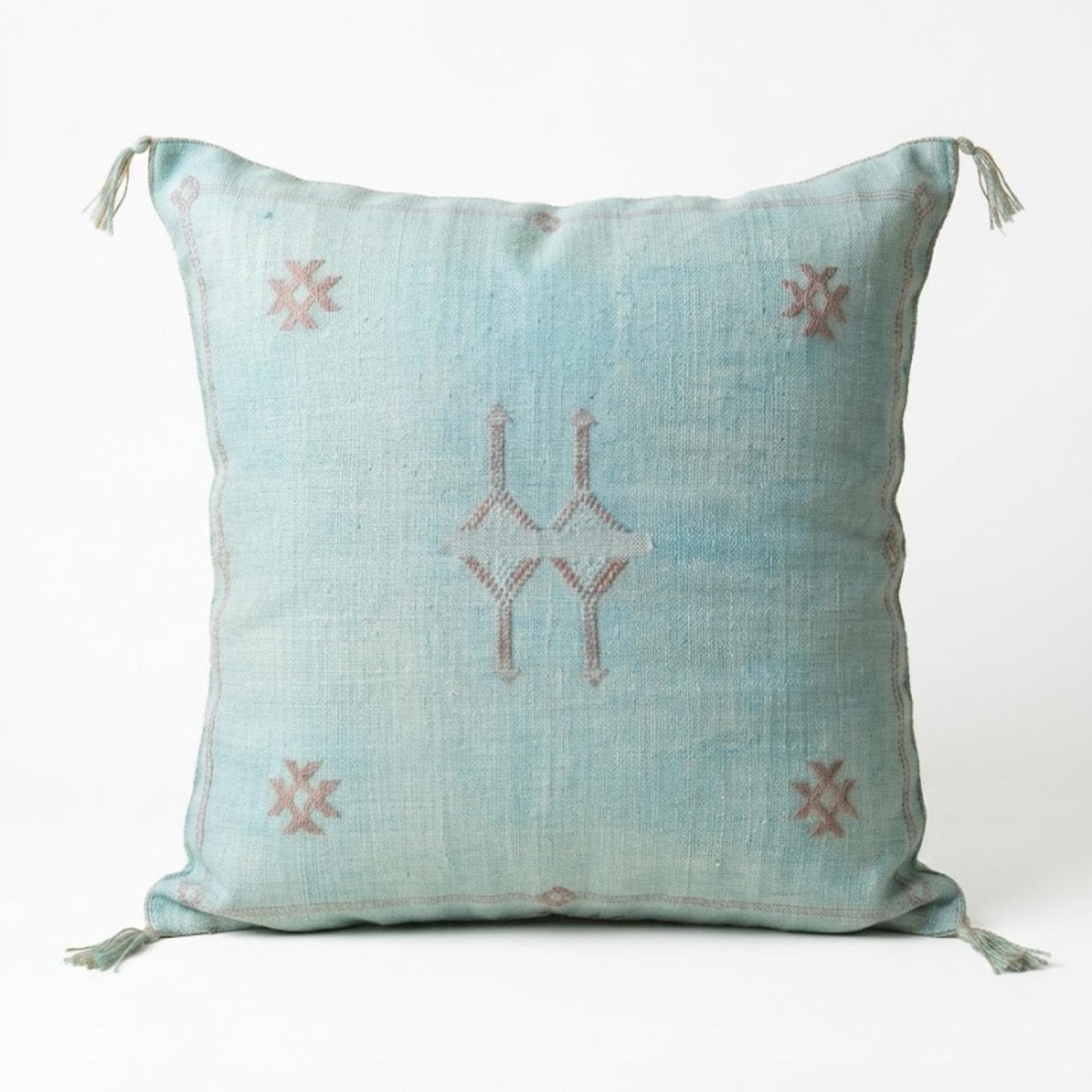 Berber Blue Sky Cactus Silk Handmade Sabra Pillow
