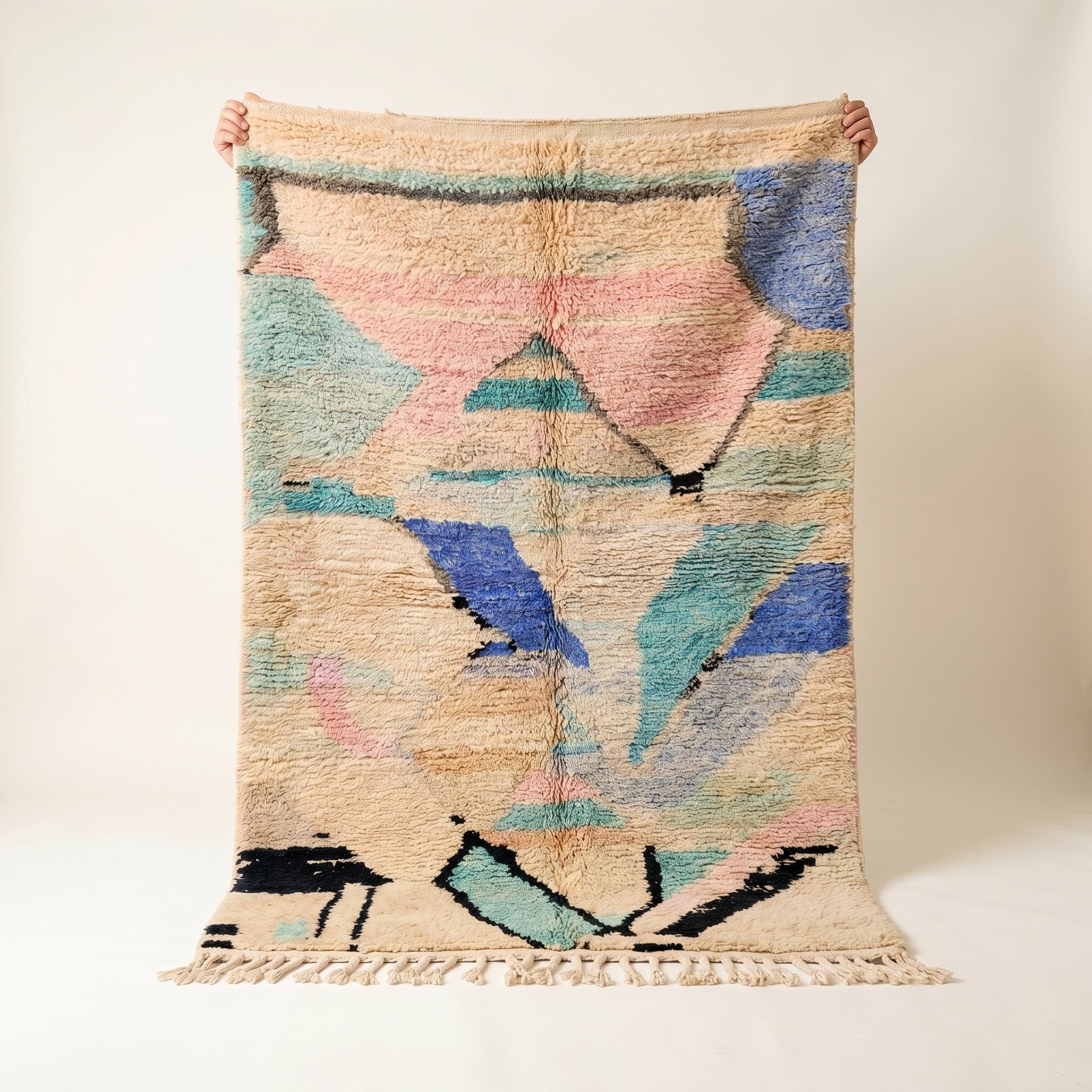Boujaad Rug - Sandy Pastel Multicolor Wool - Handmade Abstract Rug - Dreamy Boho Berber Carpet - One of a Kind