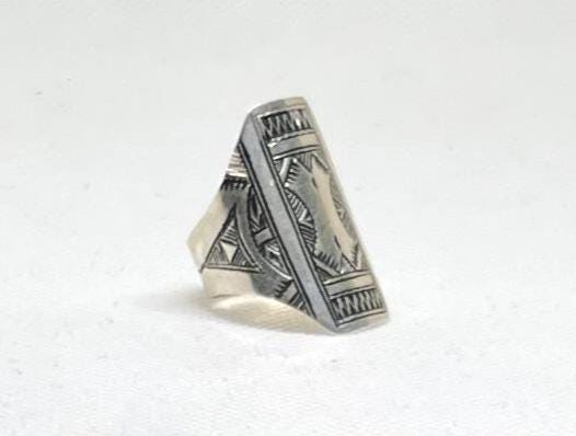 Handmade Berber Sterling Silver Ring: Engraved Boho Tribal Jewelry, Size 8