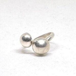 Handmade Sterling Silver Double Ball Ring: Adjustable Boho Style
