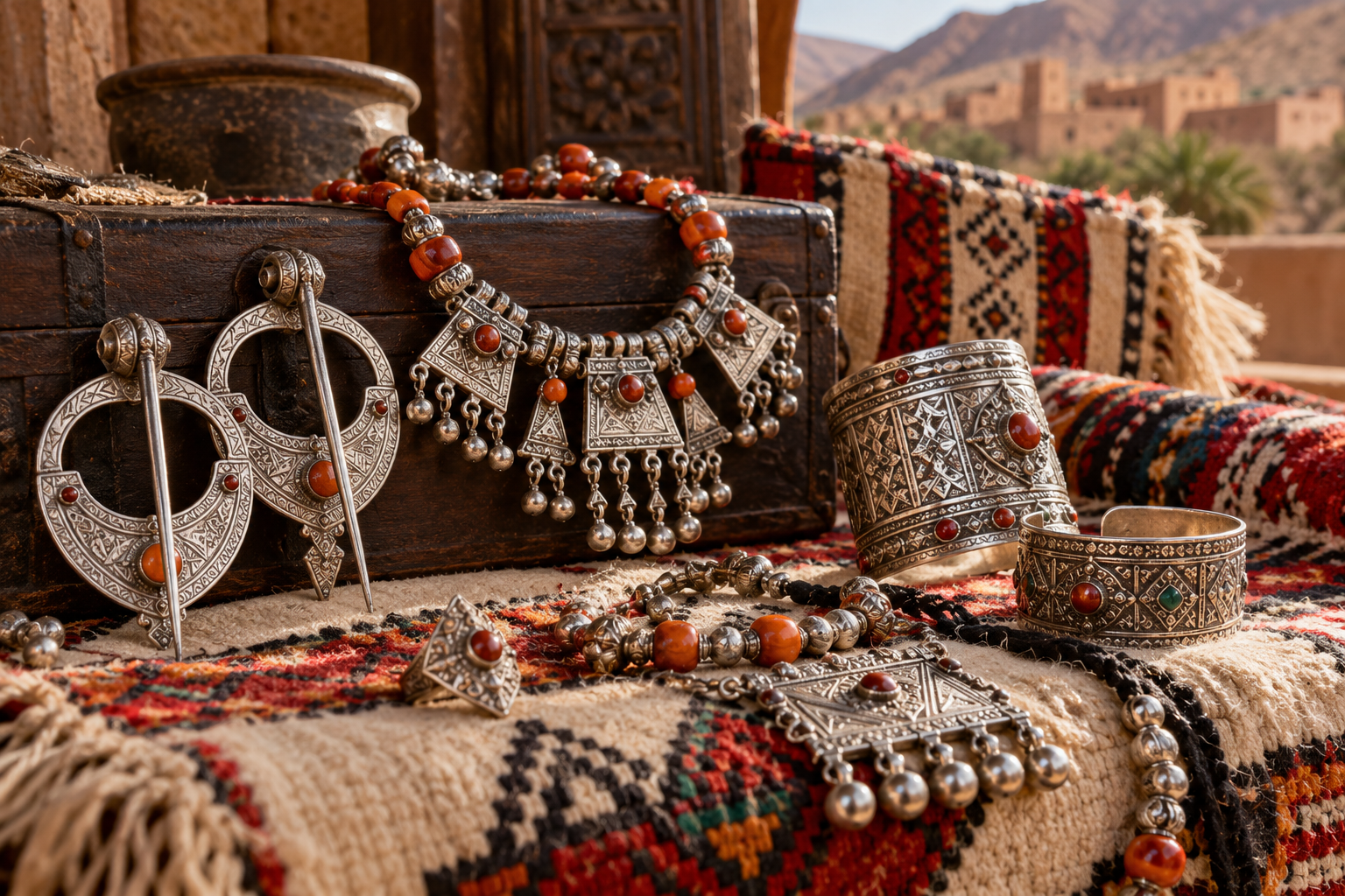 Collection of Amazigh silver jewelry and fibulae