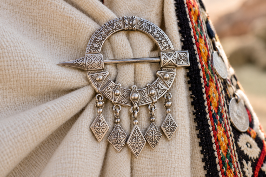 Traditional Amazigh silver fibula with decorative details