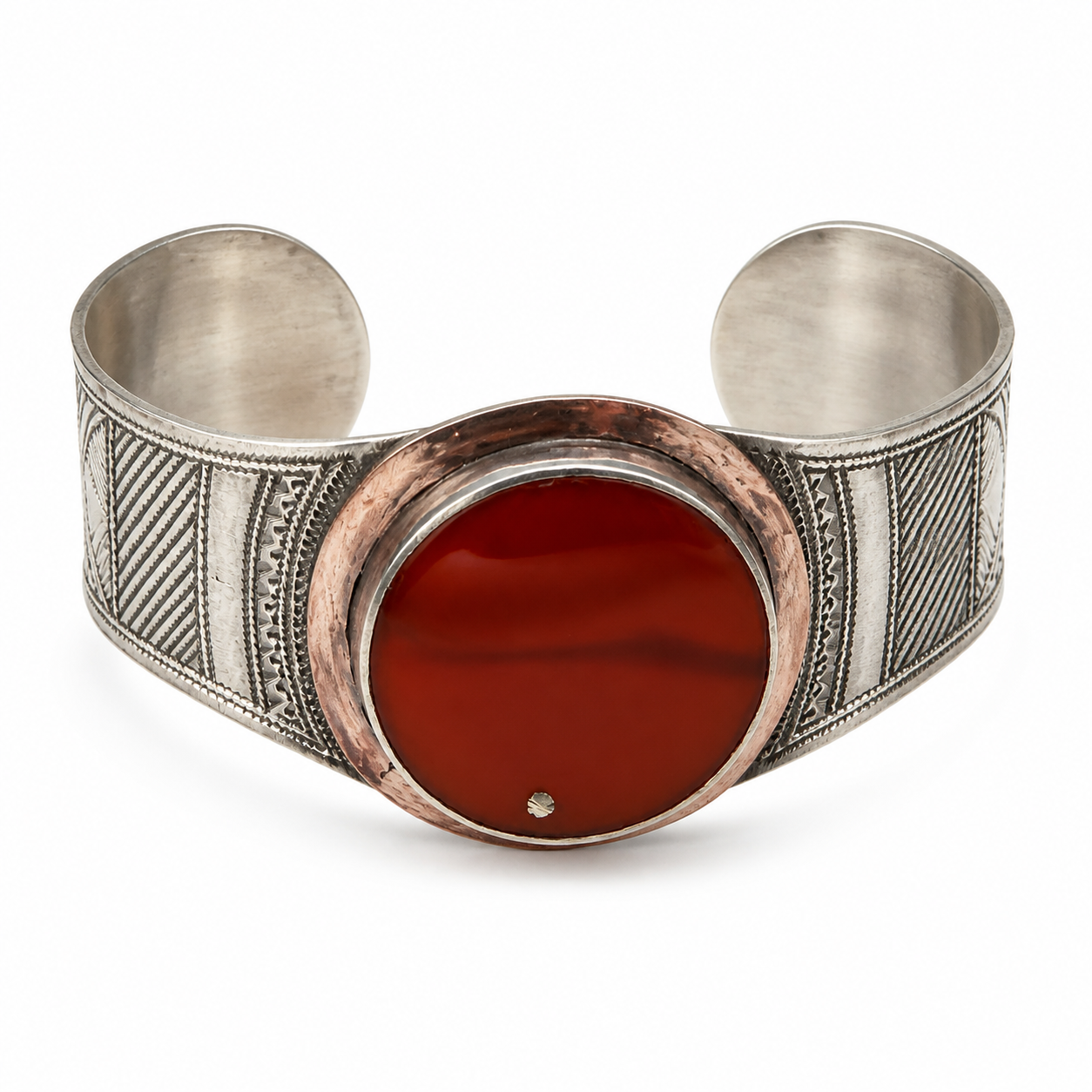 African Amazigh Tuareg Carnelian Silver Cuff Fair Trade Bracelet